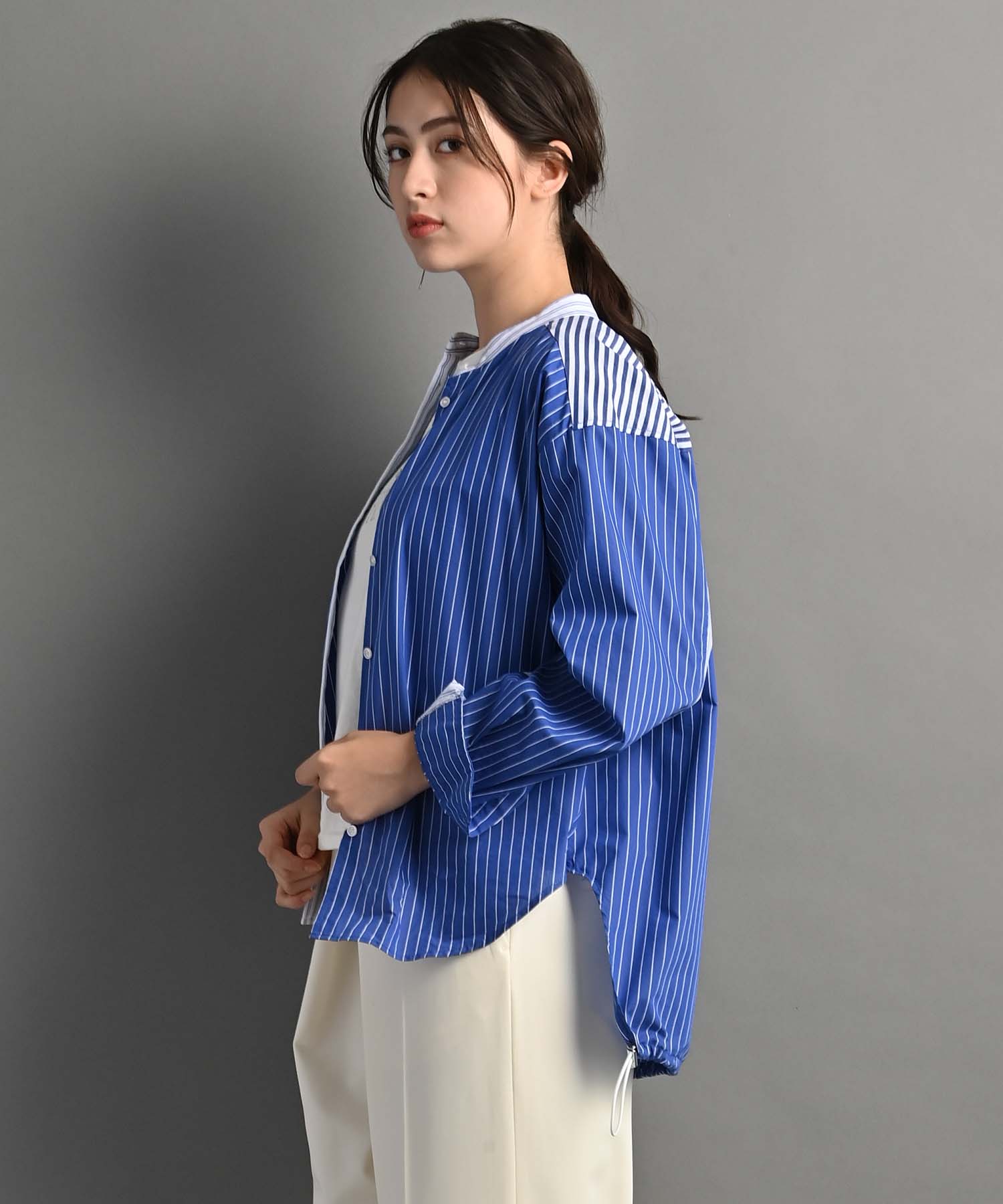 ブラウス シャツ ストライプMIXバックドロストシャツ レディース Anside ブラウス シャツ ストライプMIXバックドロストシャツ
