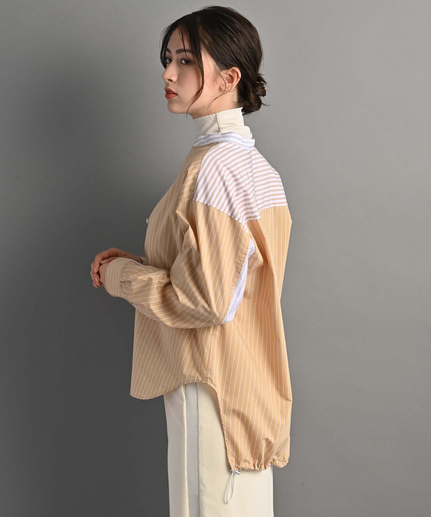 ブラウス シャツ ストライプMIXバックドロストシャツ レディース Anside ブラウス シャツ ストライプMIXバックドロストシャツ