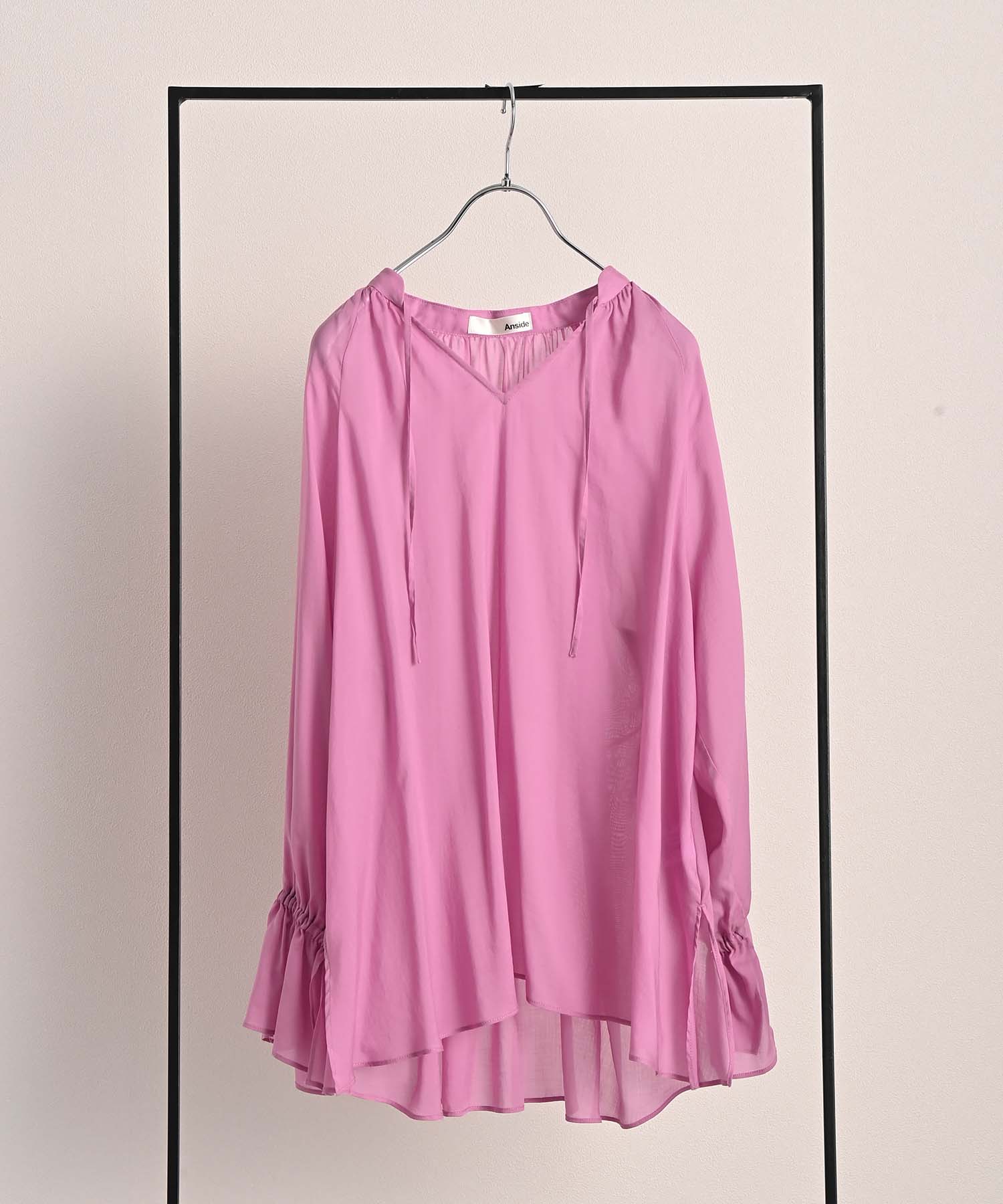 LE PHIL シアーローンボリュームスリーブブラウス ピンクベージュ 優待価格[Anside]【ウォッシャブル】シアーローンボリューム