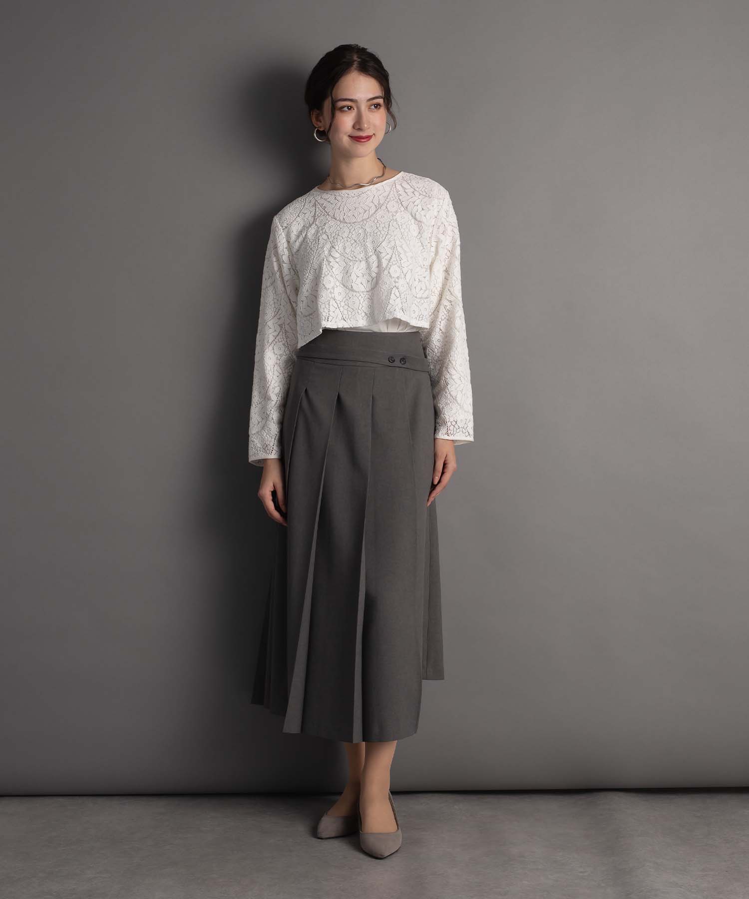 Yooichアドーア　ADORE スラブツイードアシメトリーヘムスカート セール】 エンブロイダリーメッシュスカート （スカート