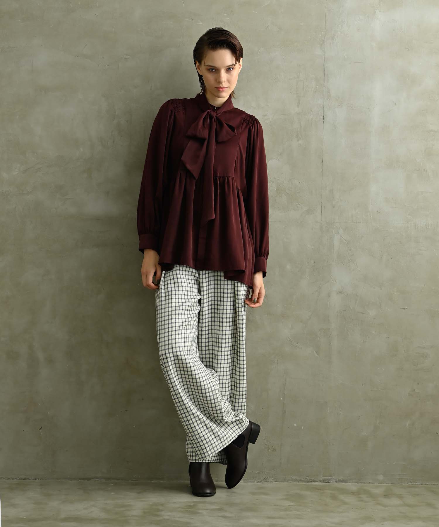 チェック柄ウエストタックワイドパンツ パンツ RAW FUDGE