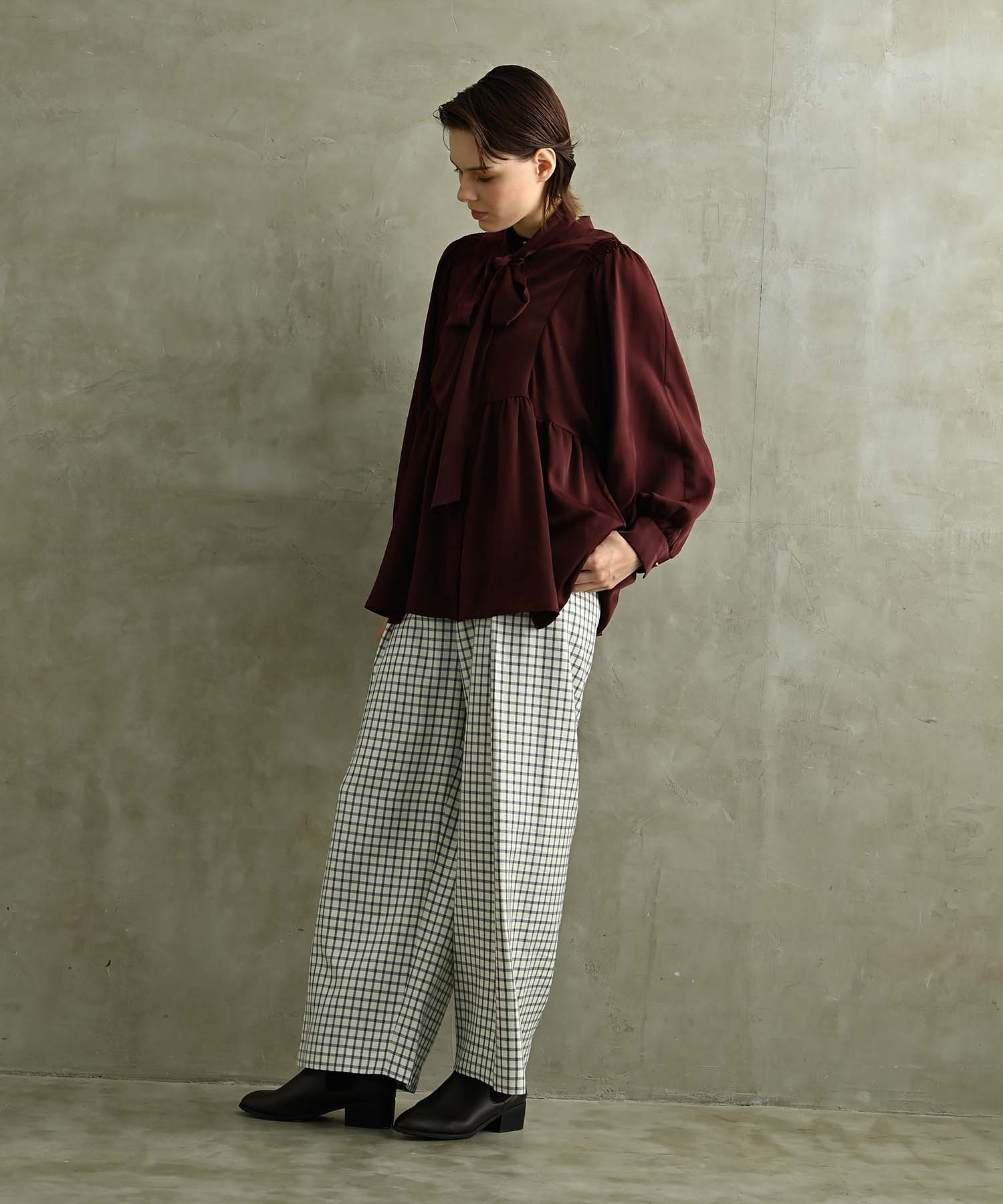 チェック柄ウエストタックワイドパンツ パンツ RAW FUDGE