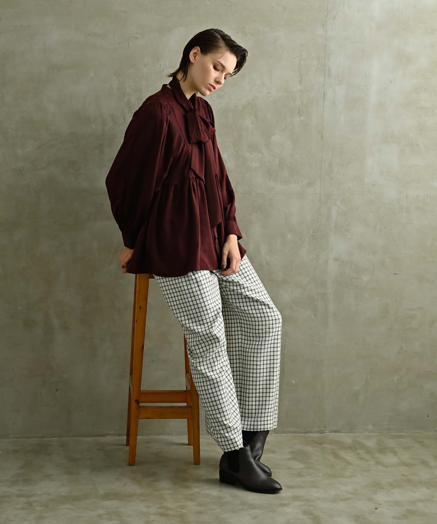 チェック柄ウエストタックワイドパンツ パンツ RAW FUDGE