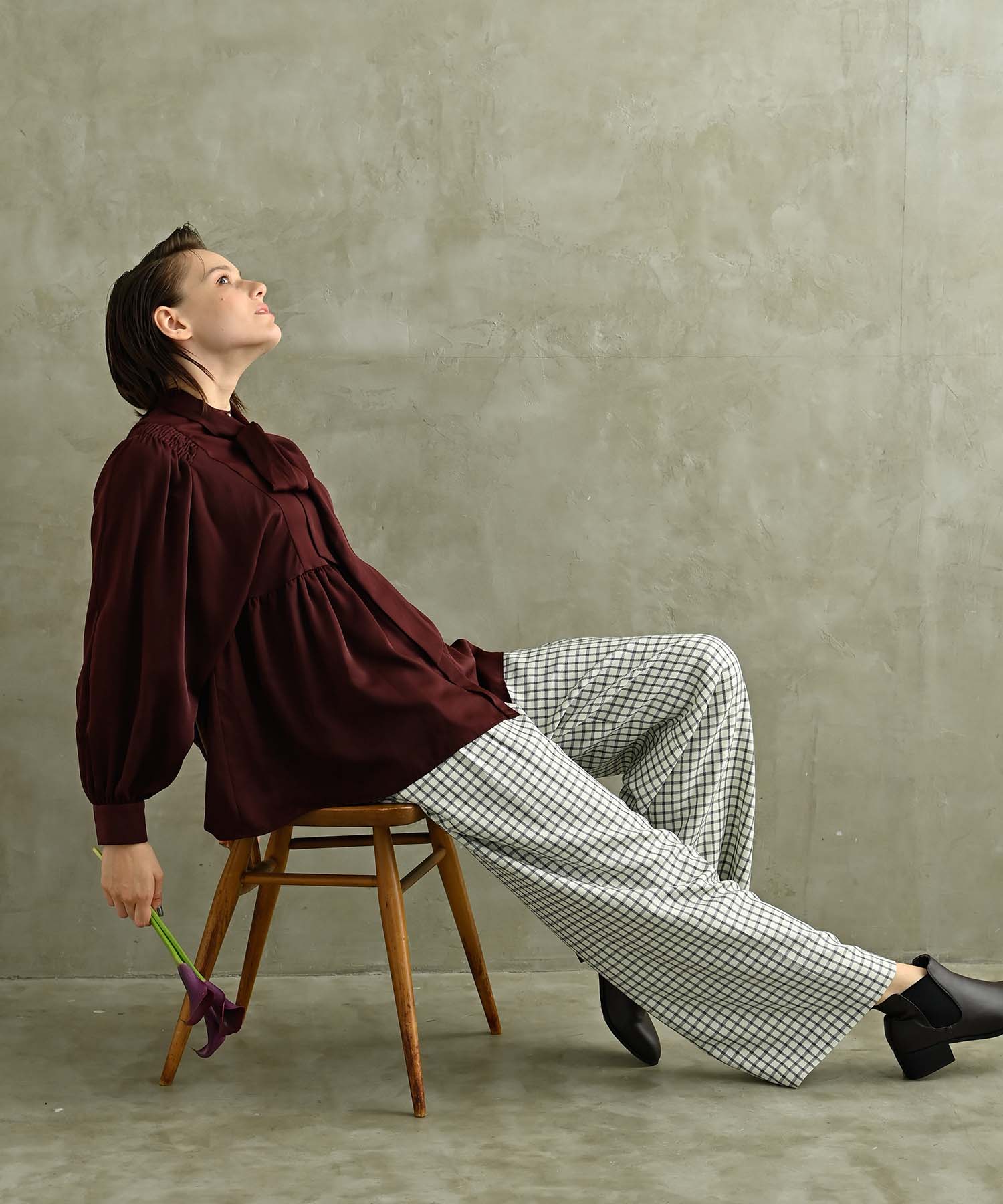 チェック柄ウエストタックワイドパンツ パンツ RAW FUDGE