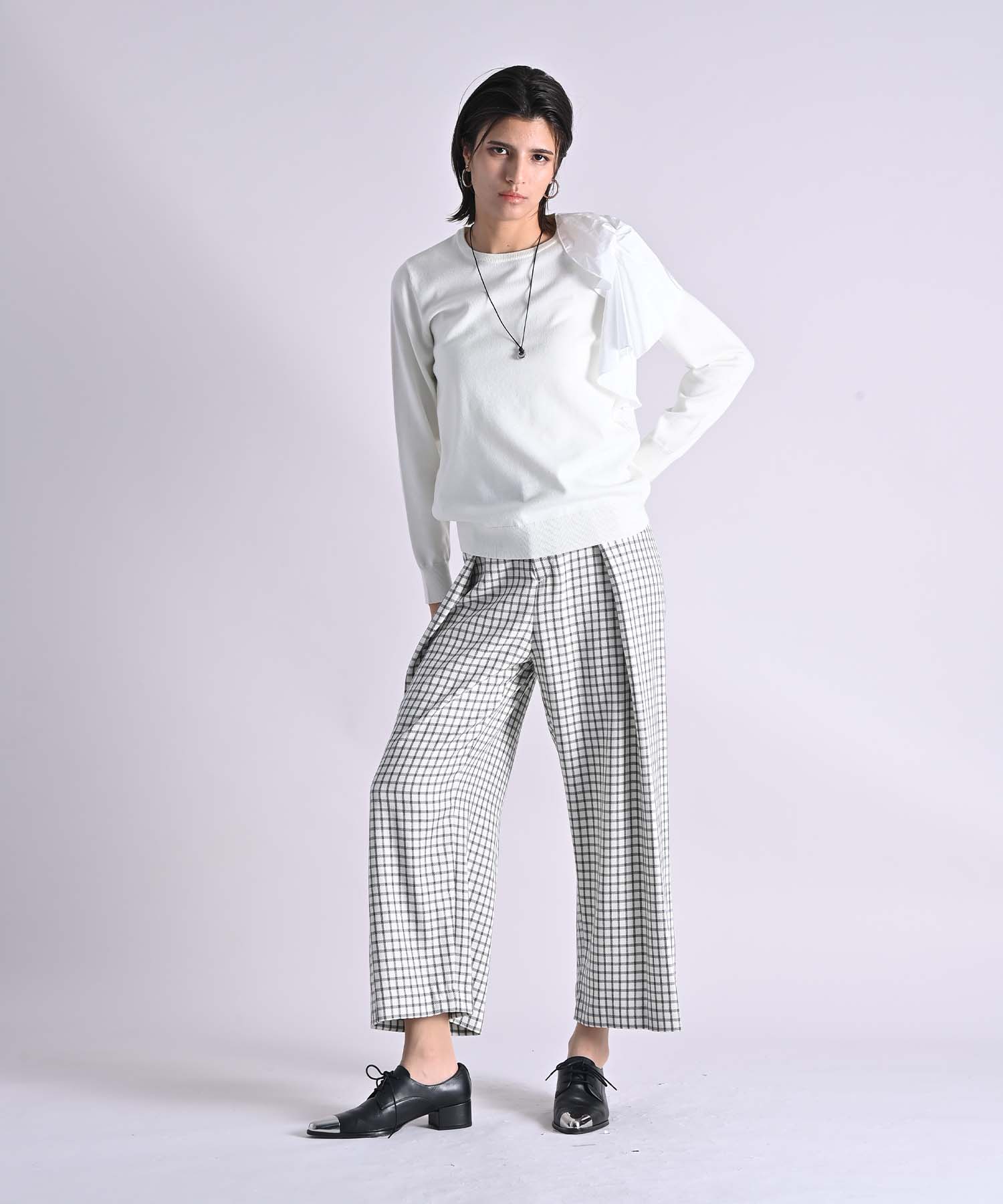 チェック柄ウエストタックワイドパンツ パンツ RAW FUDGE