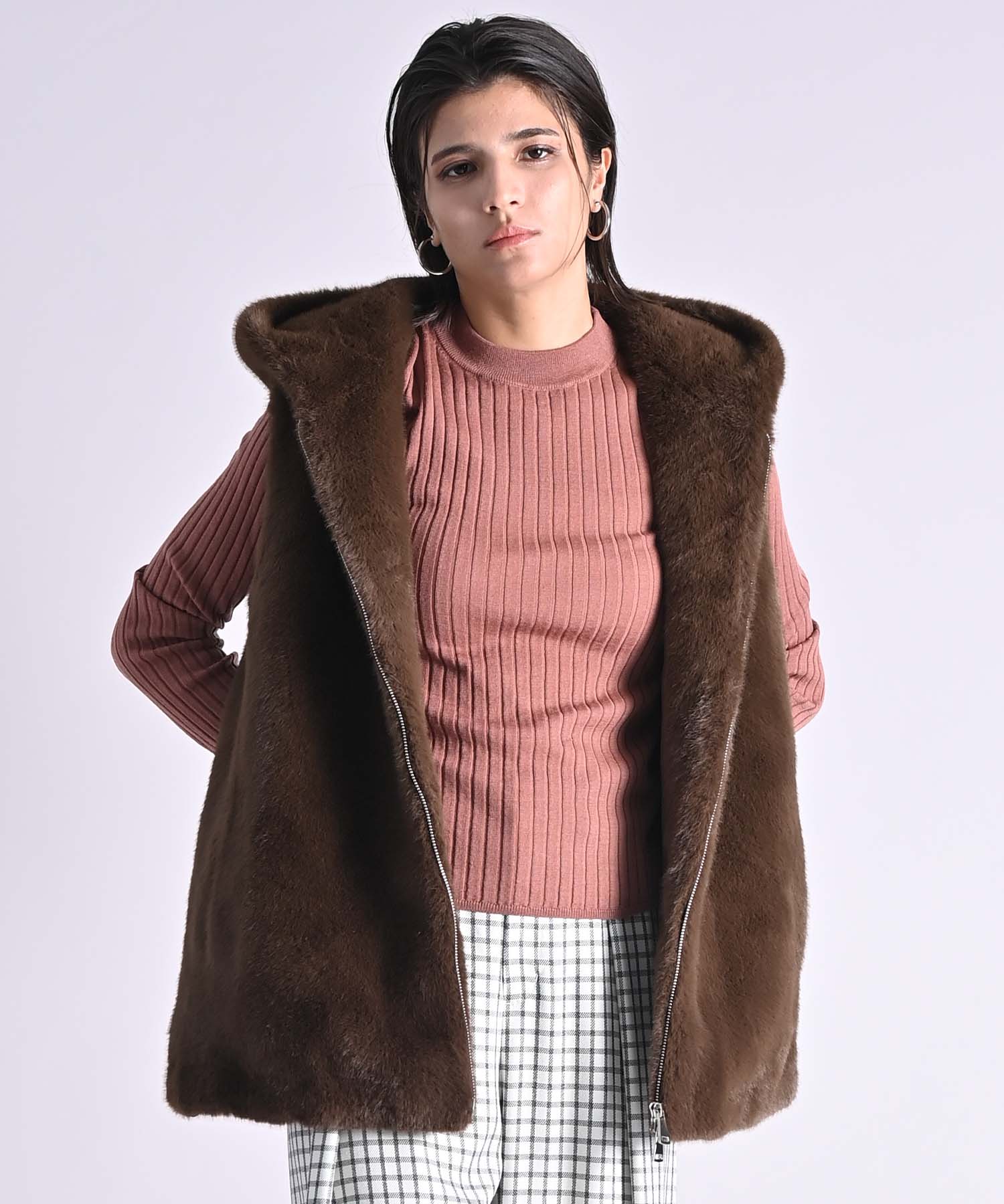 インポート　高級リアルミンクフード付きベスト ファーミンクフードベスト tops RAW FUDGE