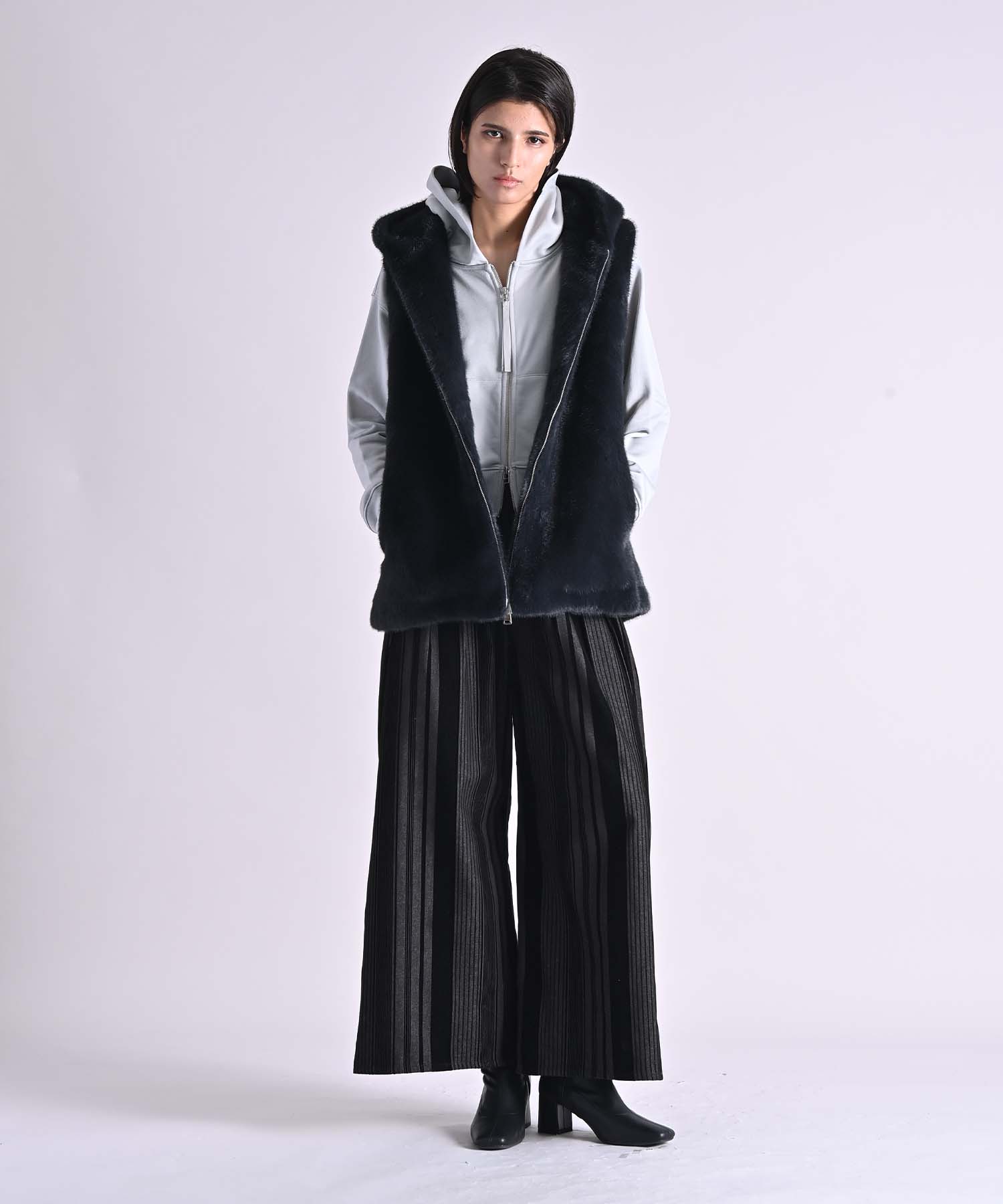 インポート　高級リアルミンクフード付きベスト ファーミンクフードベスト tops RAW FUDGE