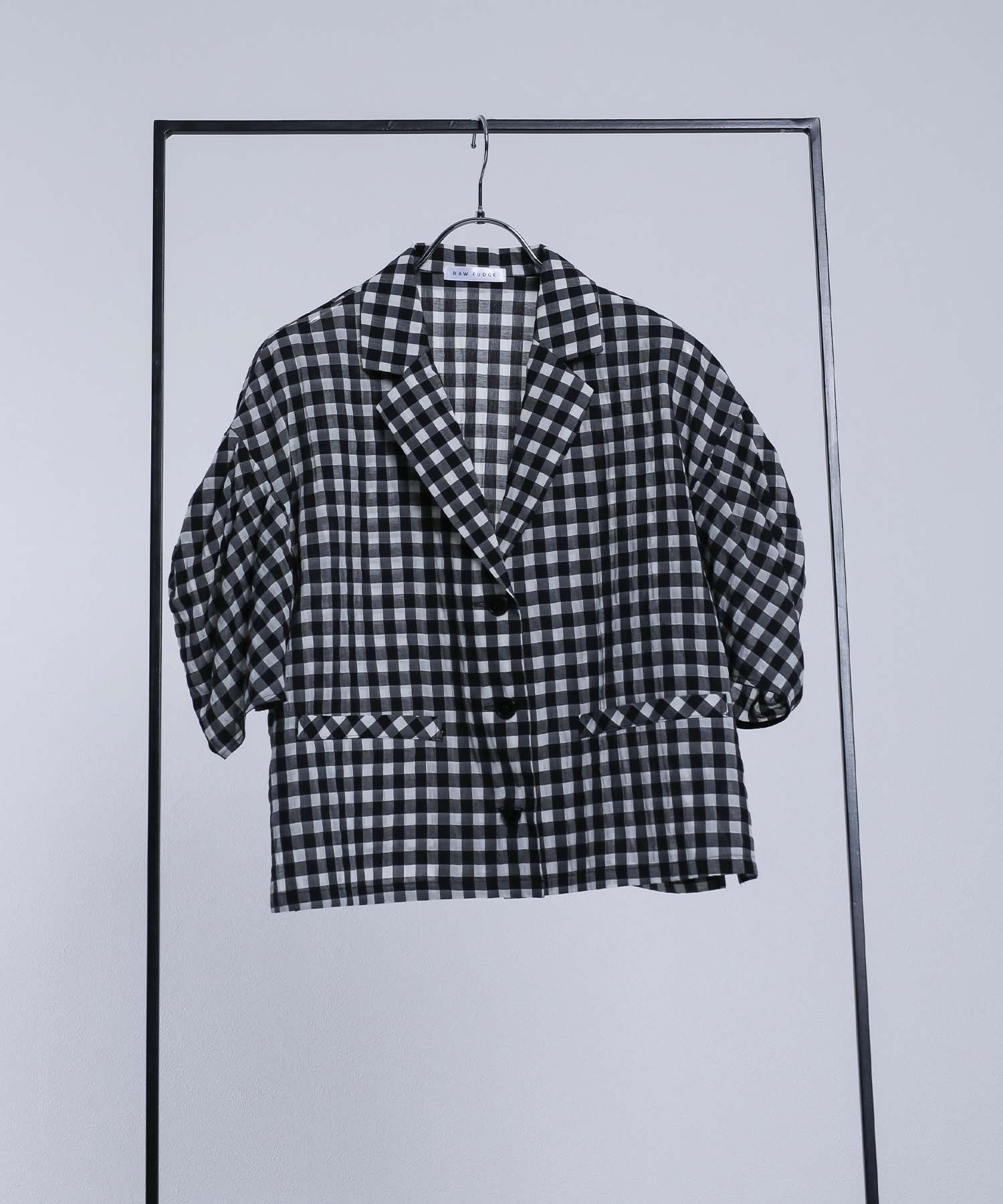 ★ローファッジRAW FUDGE袖牛革アワードジャケットL黒×白 タックドレープスリーブシャツジャケット ジャケット・ブルゾン RAW FUDGE