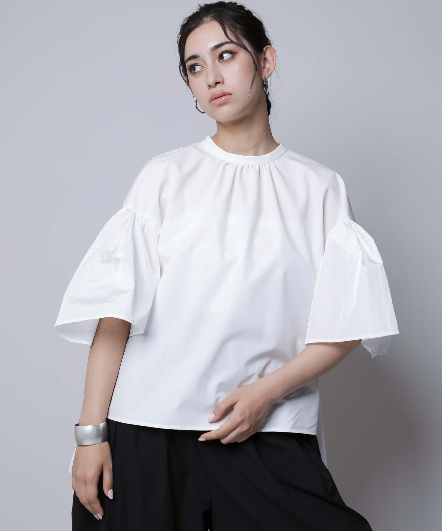 配色ファスナー変形ランタンスリーブブラウス シャツ・ブラウス RAW FUDGE