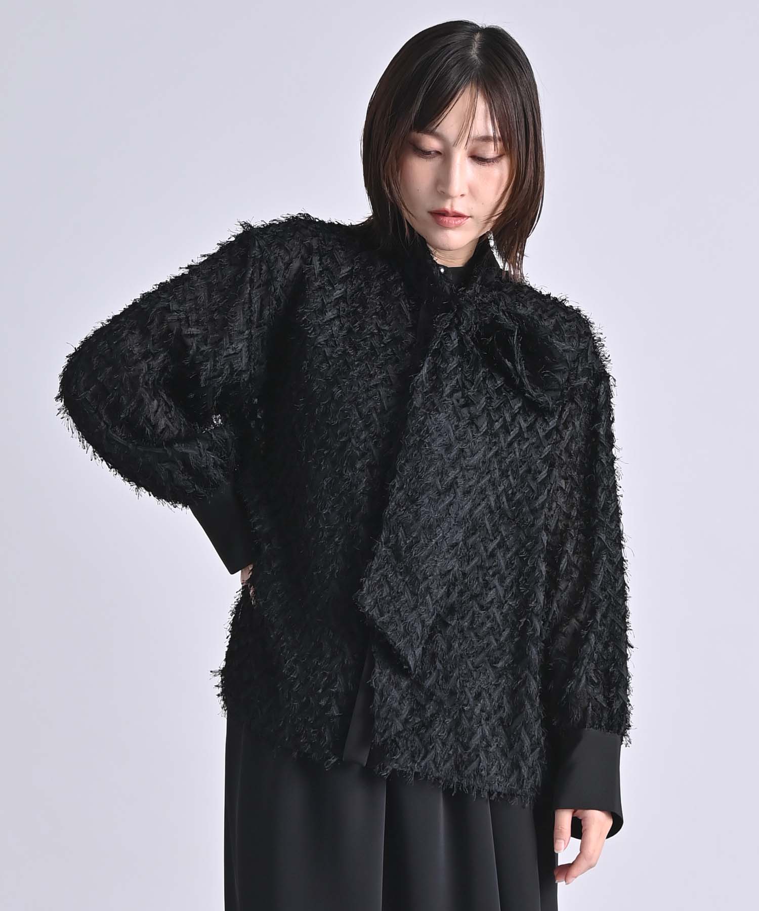 カットジャガードボウタイブラウス シャツ・ブラウス RAW FUDGE