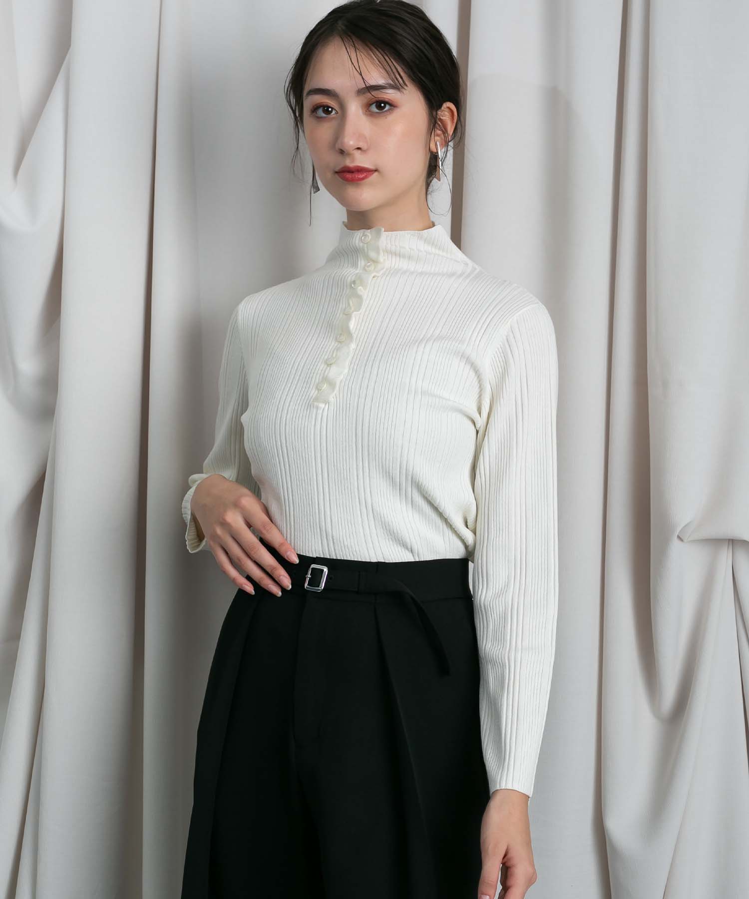 ランダムリブフリルプルオーバー ニット RAW FUDGE