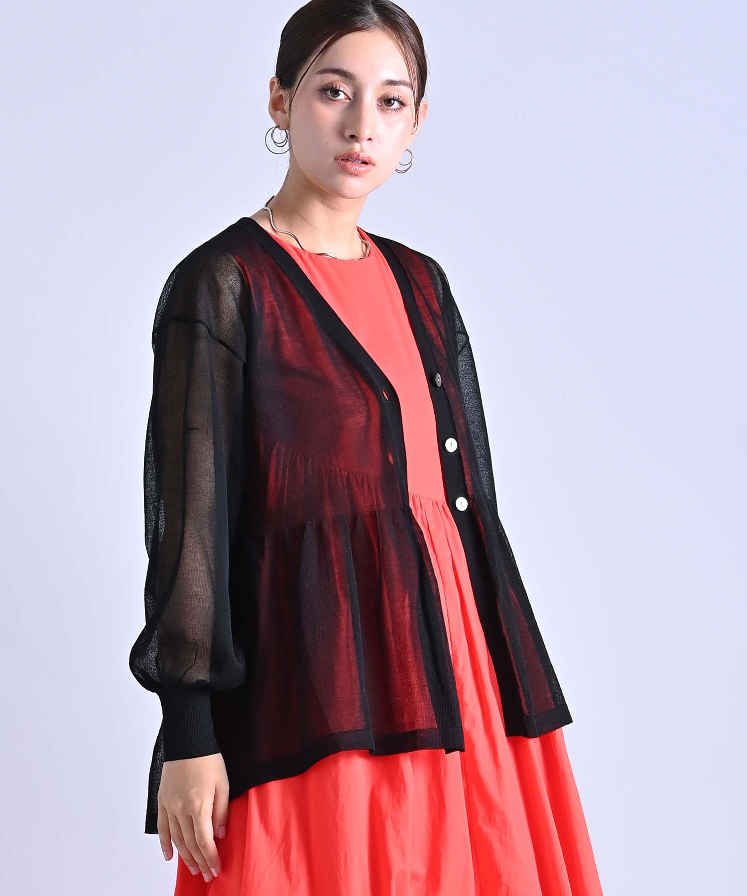 ノントーキョー/NON TOKYO プリーツ ペプラム カーディガン【F】シアー シアーペプラムカーディガン ニット RAW FUDGE