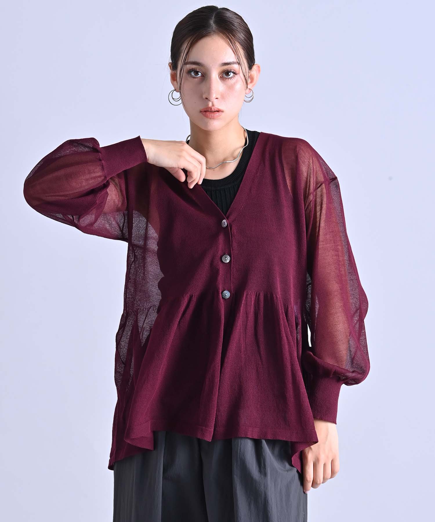 ノントーキョー/NON TOKYO プリーツ ペプラム カーディガン【F】シアー