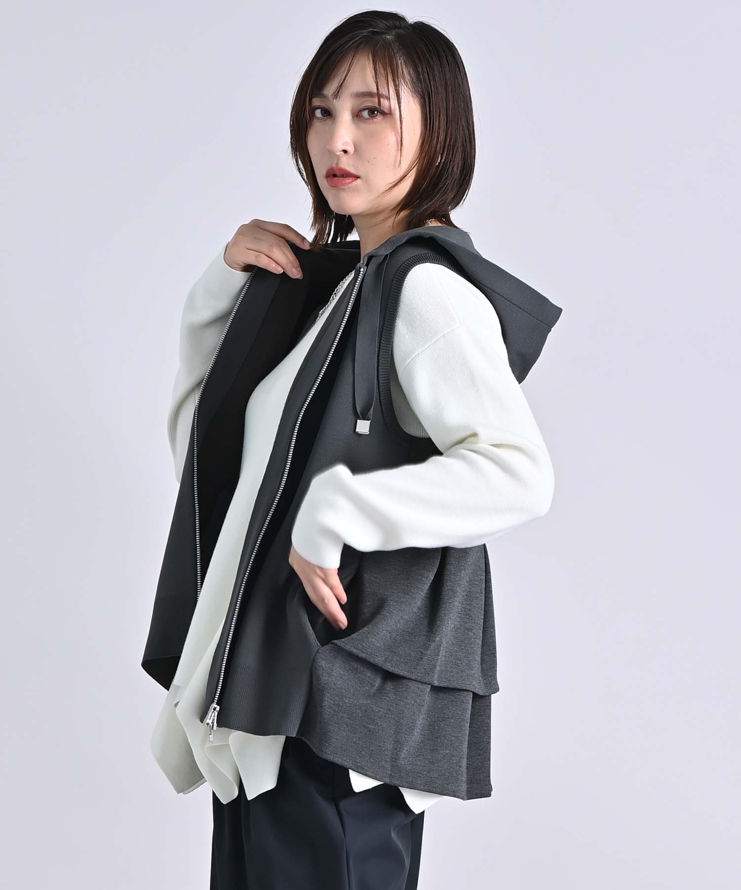 ニット×ダンボールパーカーベスト ニット RAW FUDGE