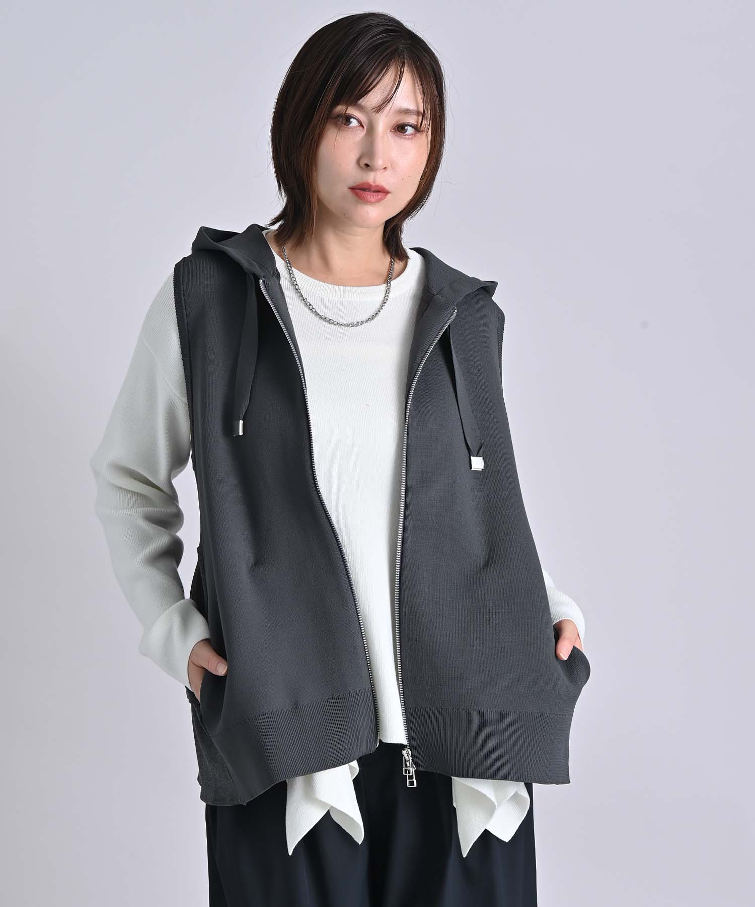 ニット×ダンボールパーカーベスト ニット RAW FUDGE