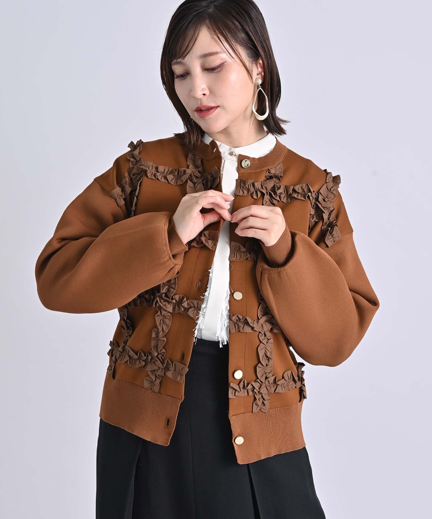 チェック柄プレーティングカーディガン ニット RAW FUDGE