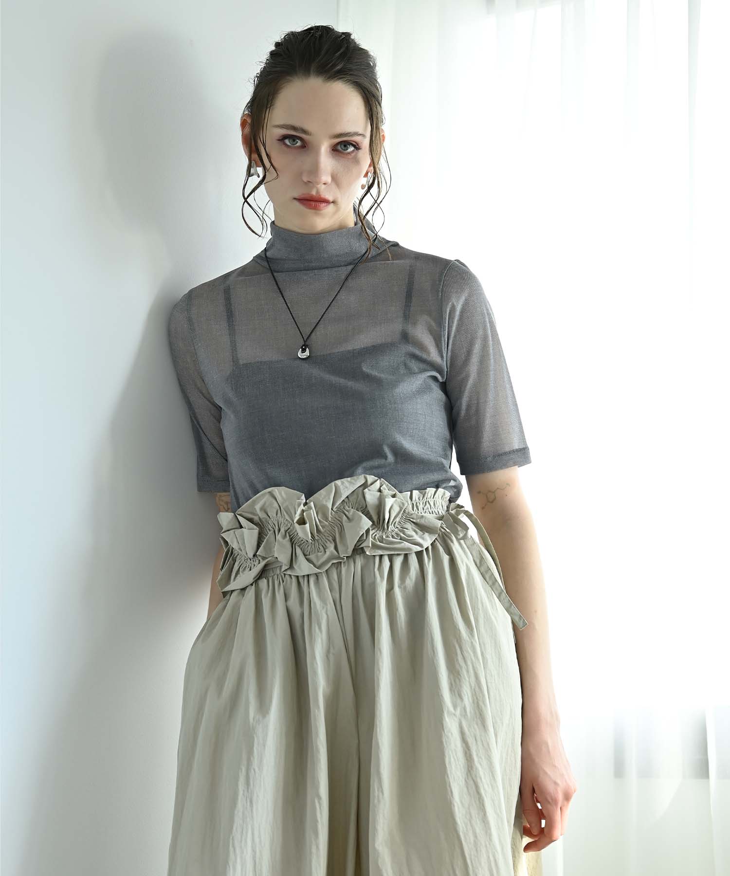 MARGE TOKYO チュールプルオーバー ベージュ メランジプリントチュールプルオーバー カットソー RAW FUDGE