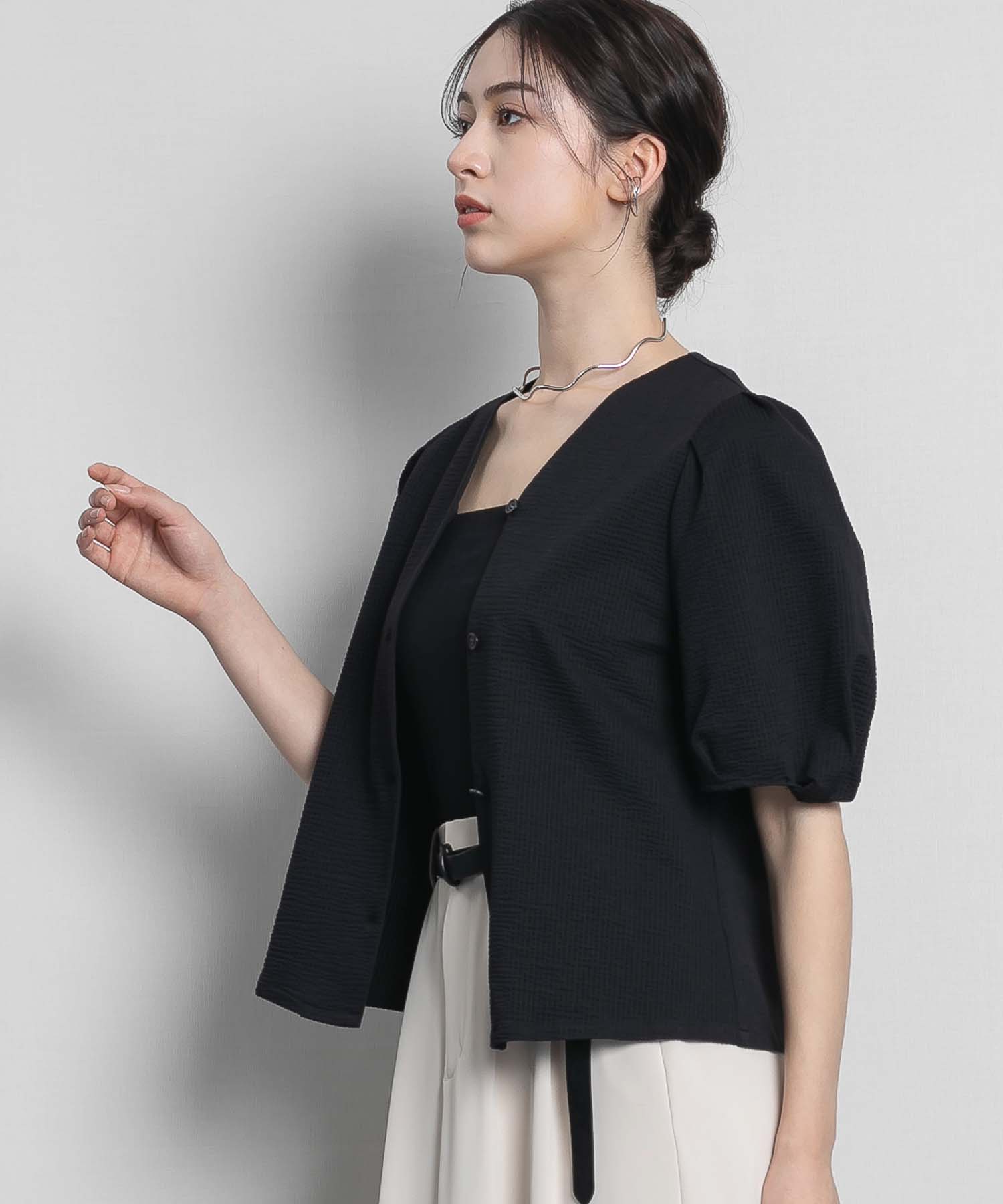 フロントオープンサッカーストライププルオーバー シャツ・ブラウス