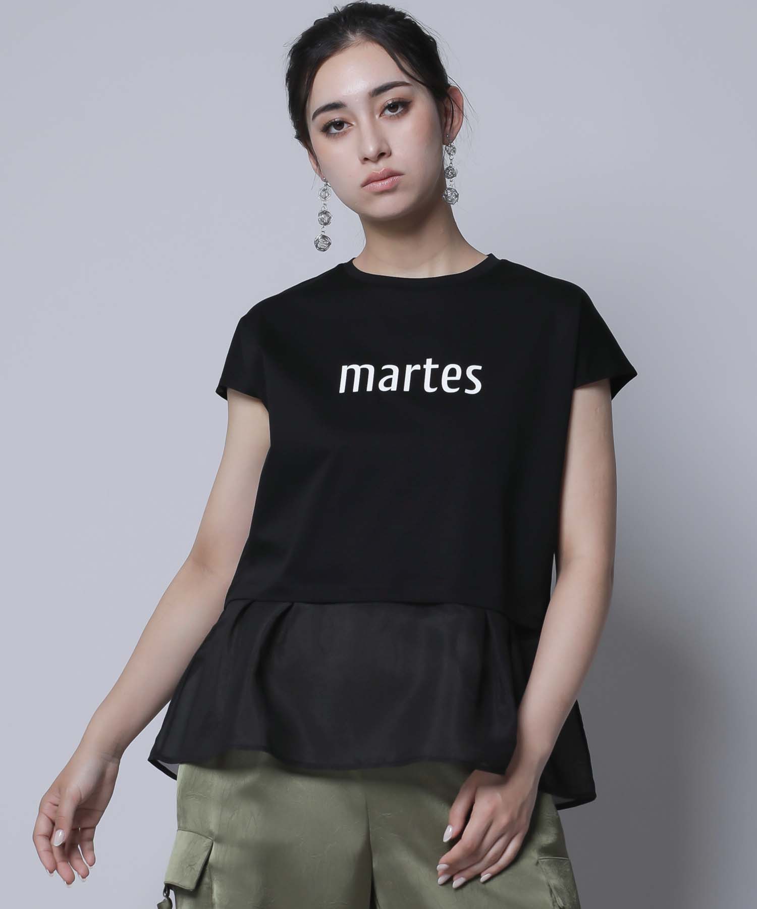 tシャツ シルケット天竺オーガンジードッキングプリントTシャツ レディース シルケット天竺オーガンジードッキングプリントTシャツ