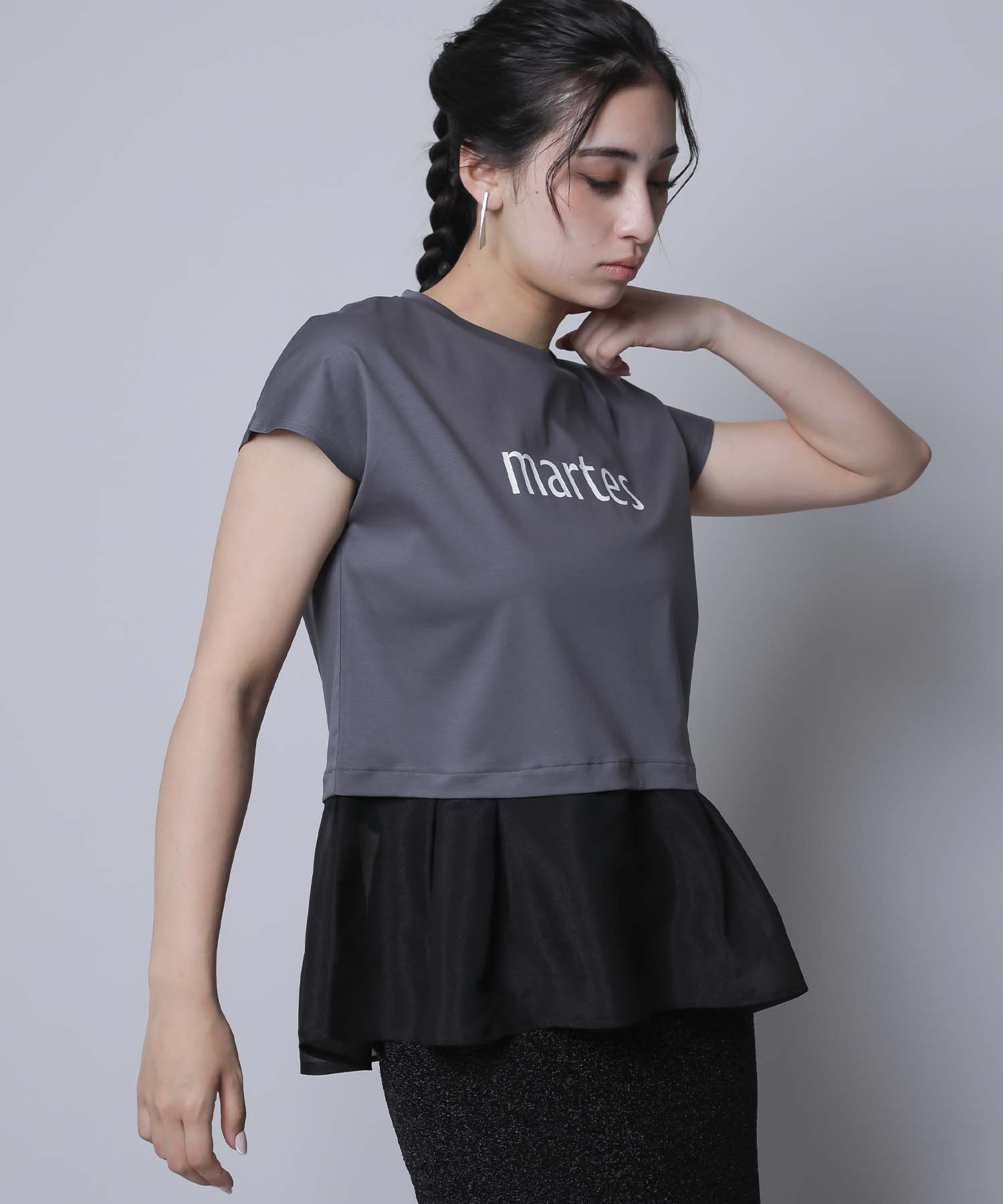 tシャツ シルケット天竺オーガンジードッキングプリントTシャツ レディース シルケット天竺オーガンジードッキングプリントTシャツ