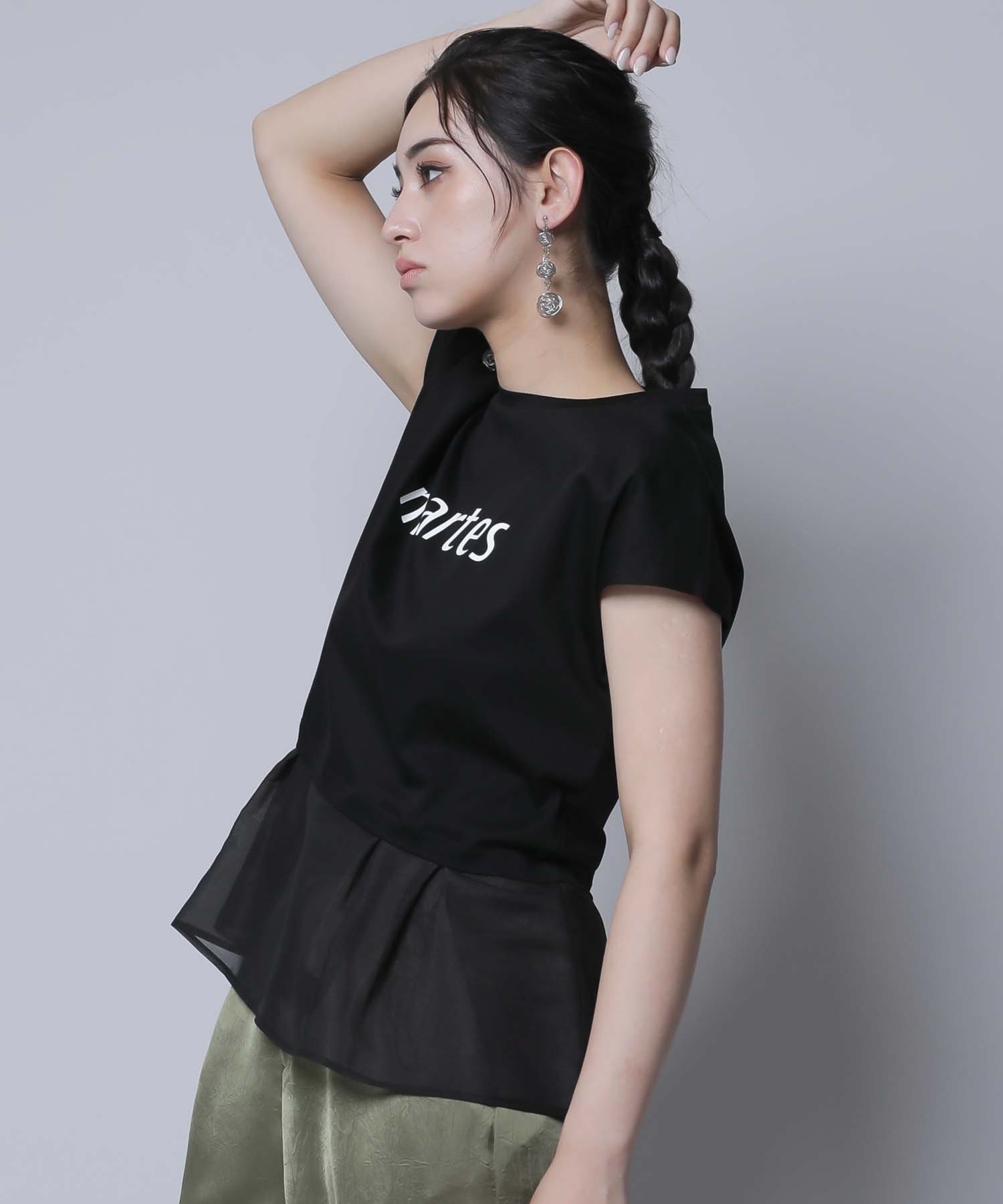 tシャツ シルケット天竺オーガンジードッキングプリントTシャツ レディース シルケット天竺オーガンジードッキングプリントTシャツ