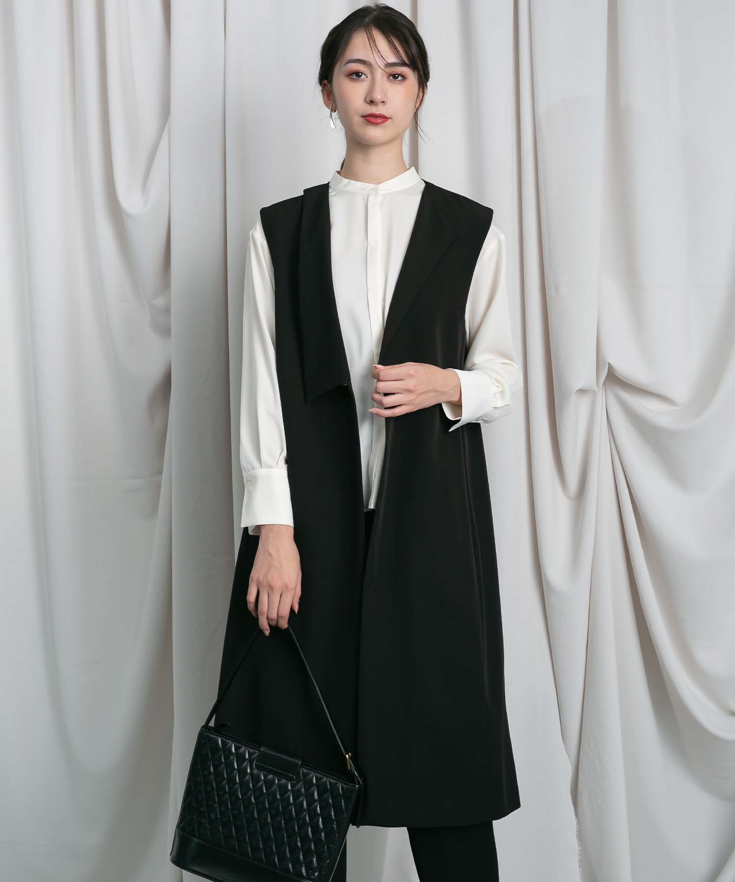 drower ロングジレ Drawer ベージュ ノースリーブ ロングジレ