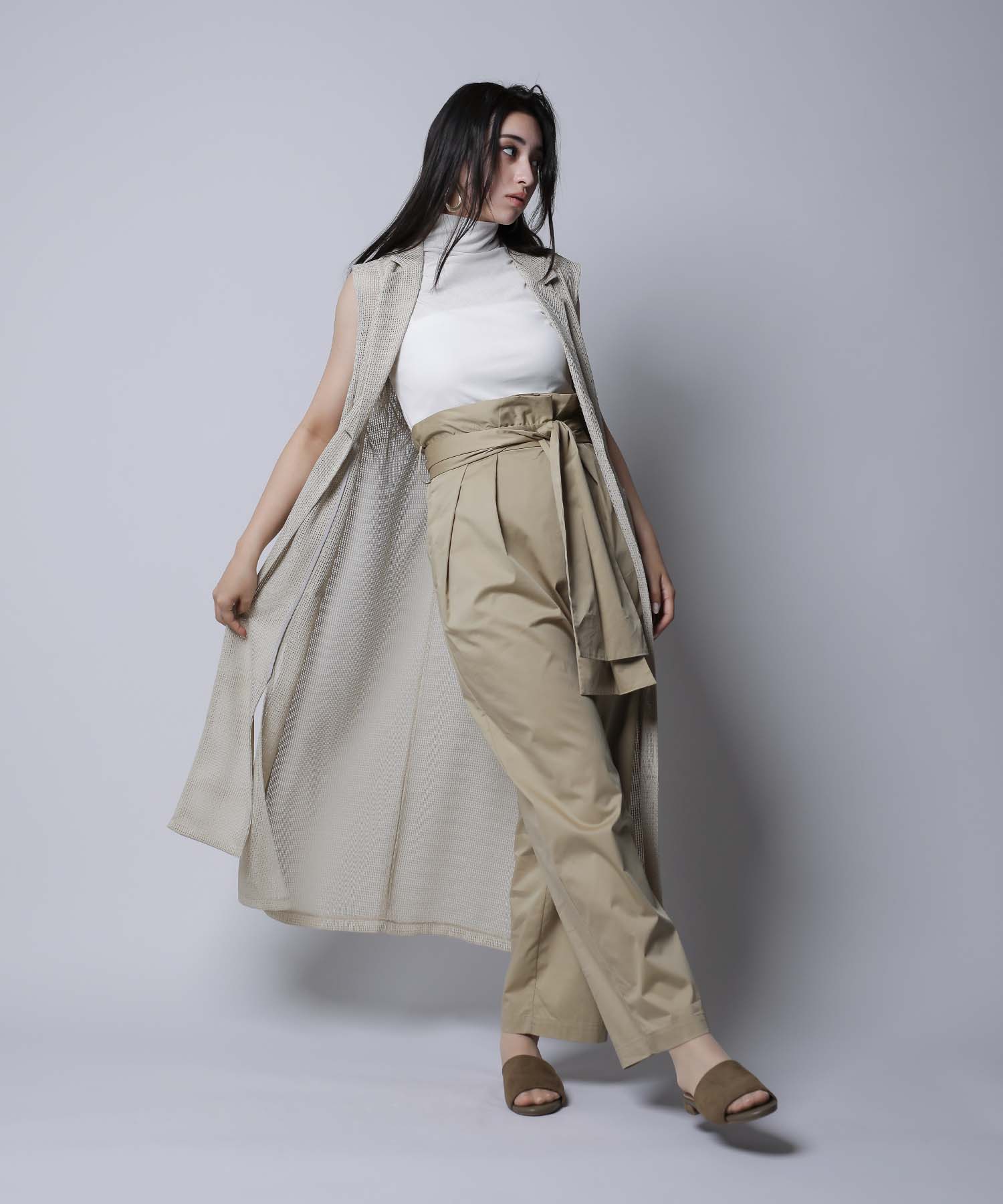 クールカレアン■ロングジレ■ からみ織メッシュロングジレ tops RAW FUDGE