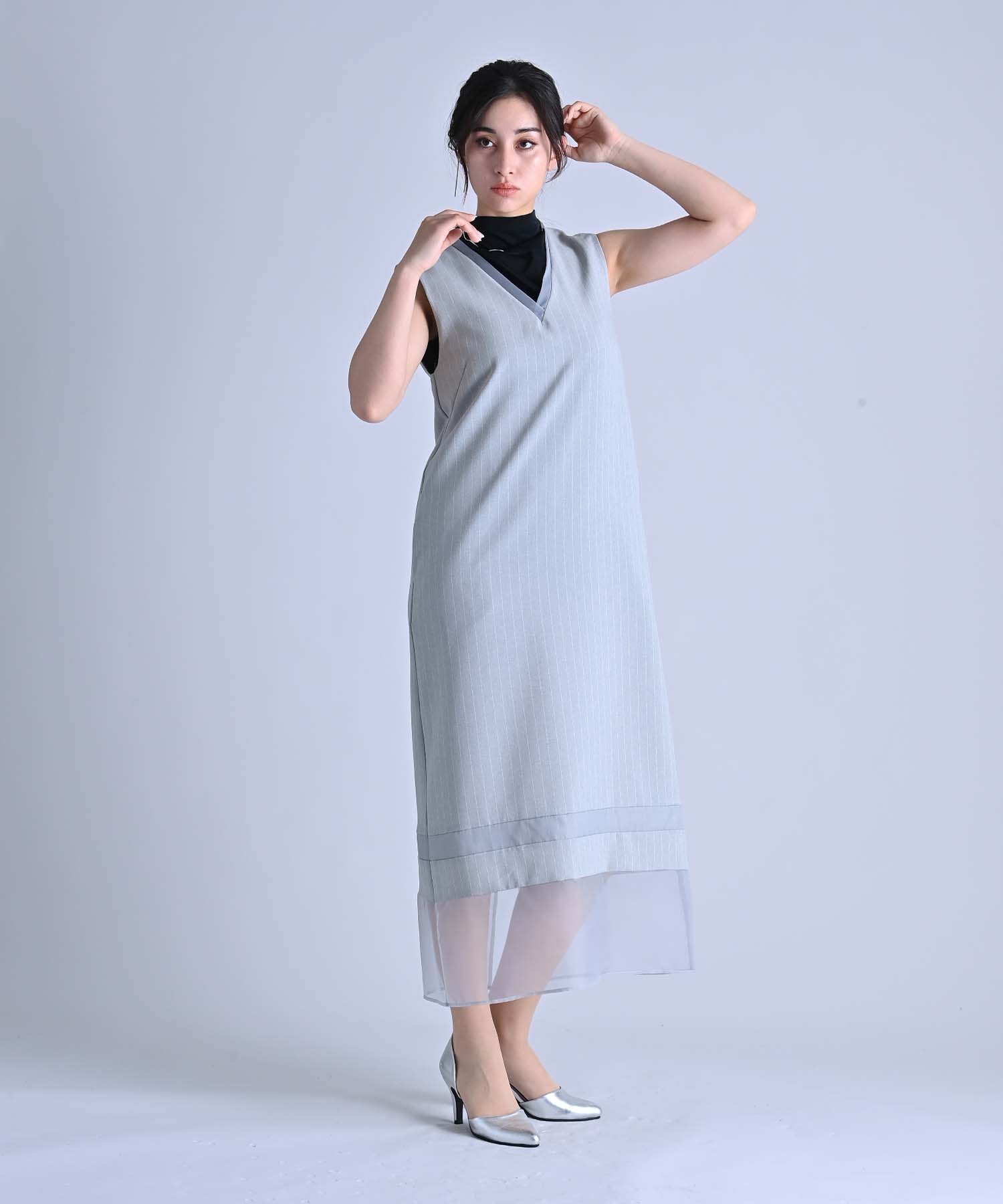 ワンピース SheenaM WEB限定】バイオシルクタックZIPワンピース≪洗濯機で洗える