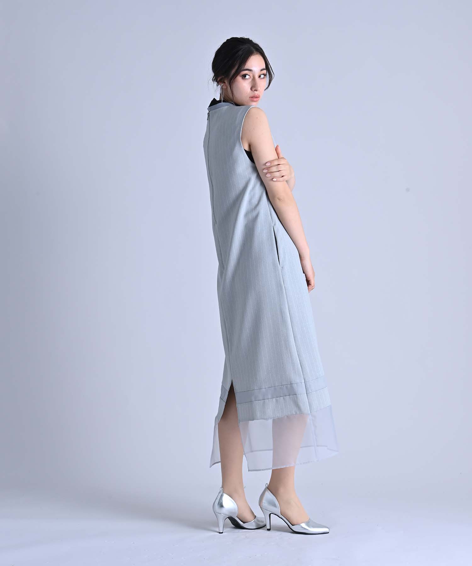 ワンピース SheenaM Vネックシアーヘムストライプワンピース onepiece RAW FUDGE