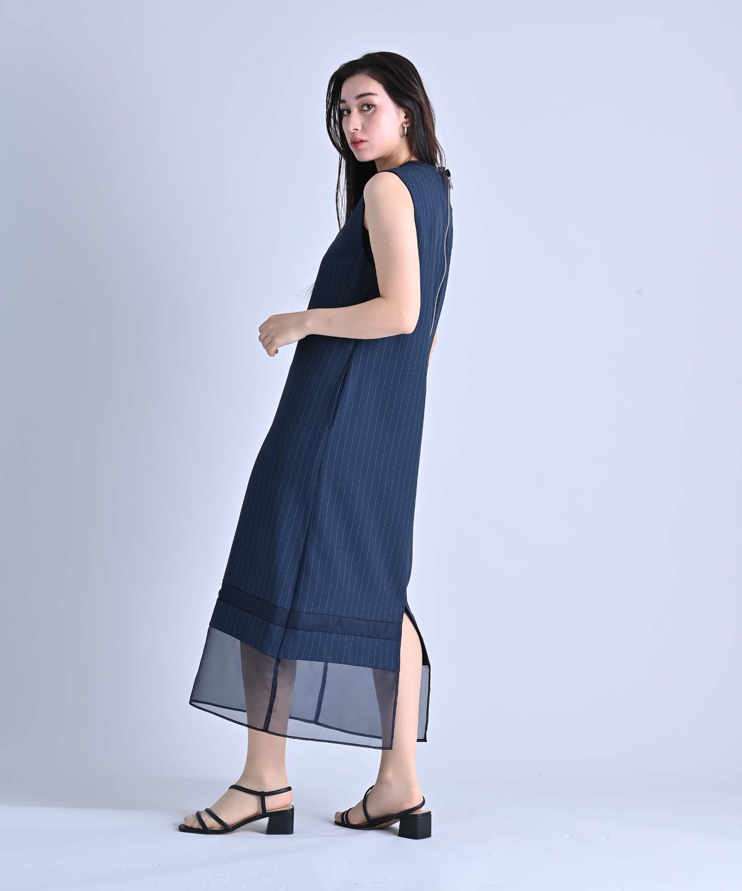 Vネックシアーヘムストライプワンピース onepiece RAW FUDGE