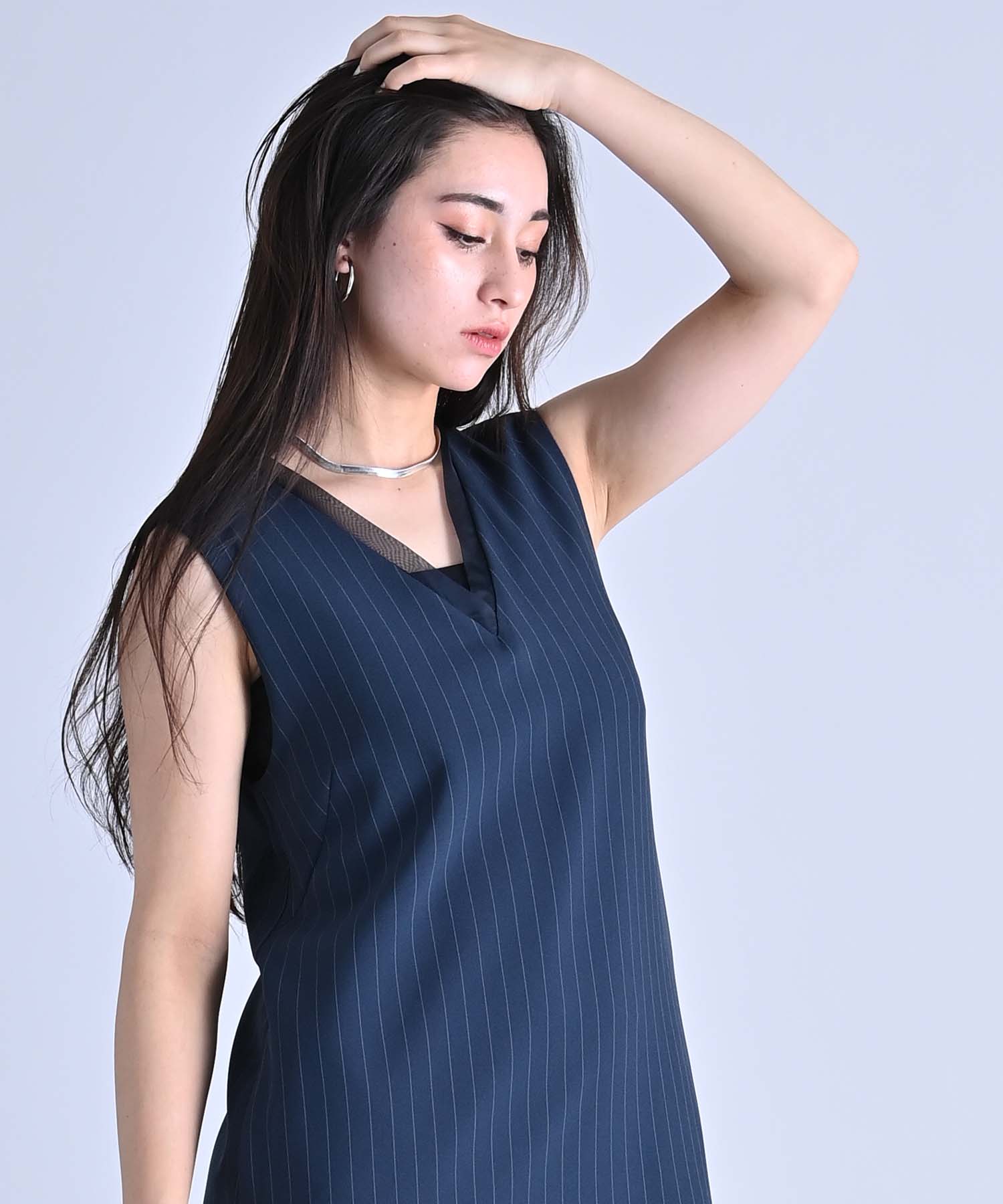 ワンピース SheenaM Vネックシアーヘムストライプワンピース onepiece RAW FUDGE