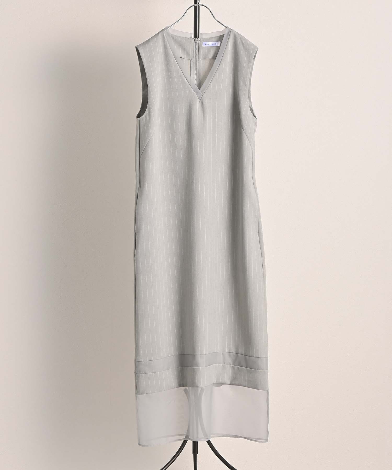 ワンピース SheenaM Vネックシアーヘムストライプワンピース onepiece RAW FUDGE