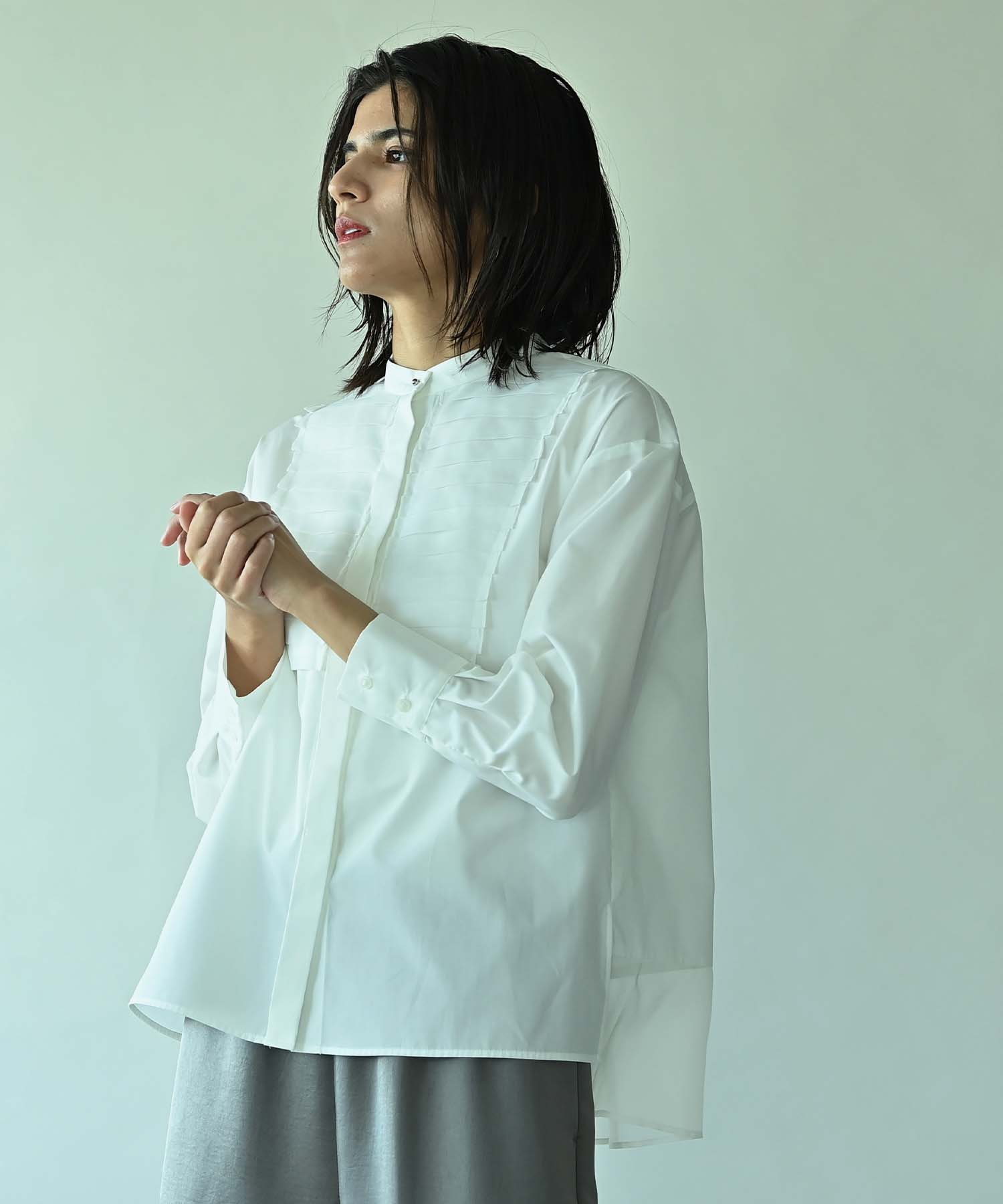 【美品】　RAW FUDGE ティアード切替えブラウス シアー フリル　ブラック シアープリーツスタンドブラウス シャツ・ブラウス RAW FUDGE