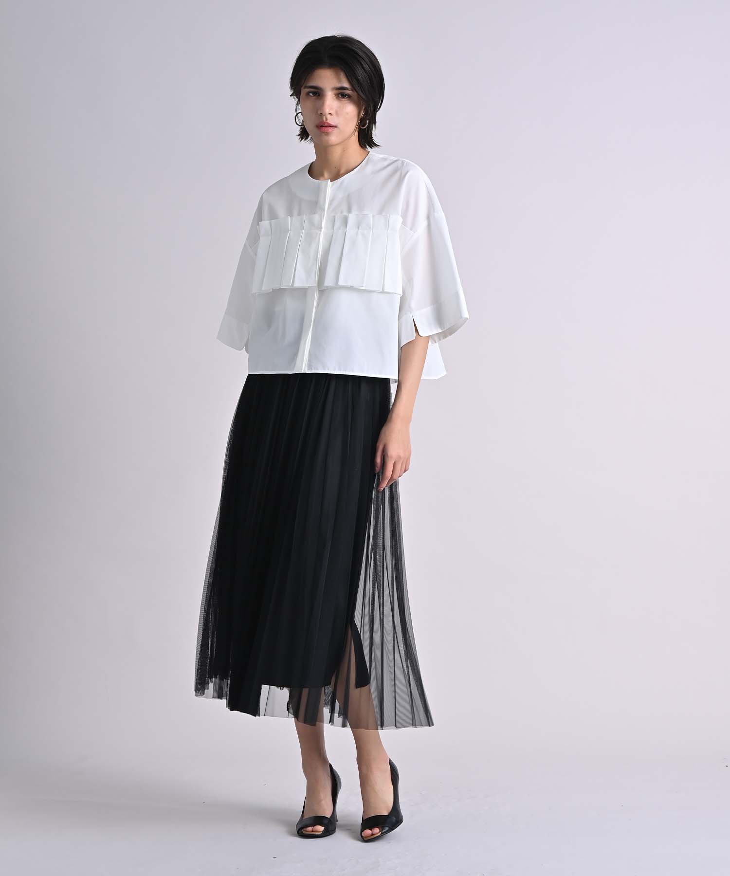 最終sale⭐︎未使用に近い✦︎ローファッジ❤︎フロントタック切替ブラウス Tiaclasse ブラウス シャツ 「新色追加・洗える」フロントタック配色