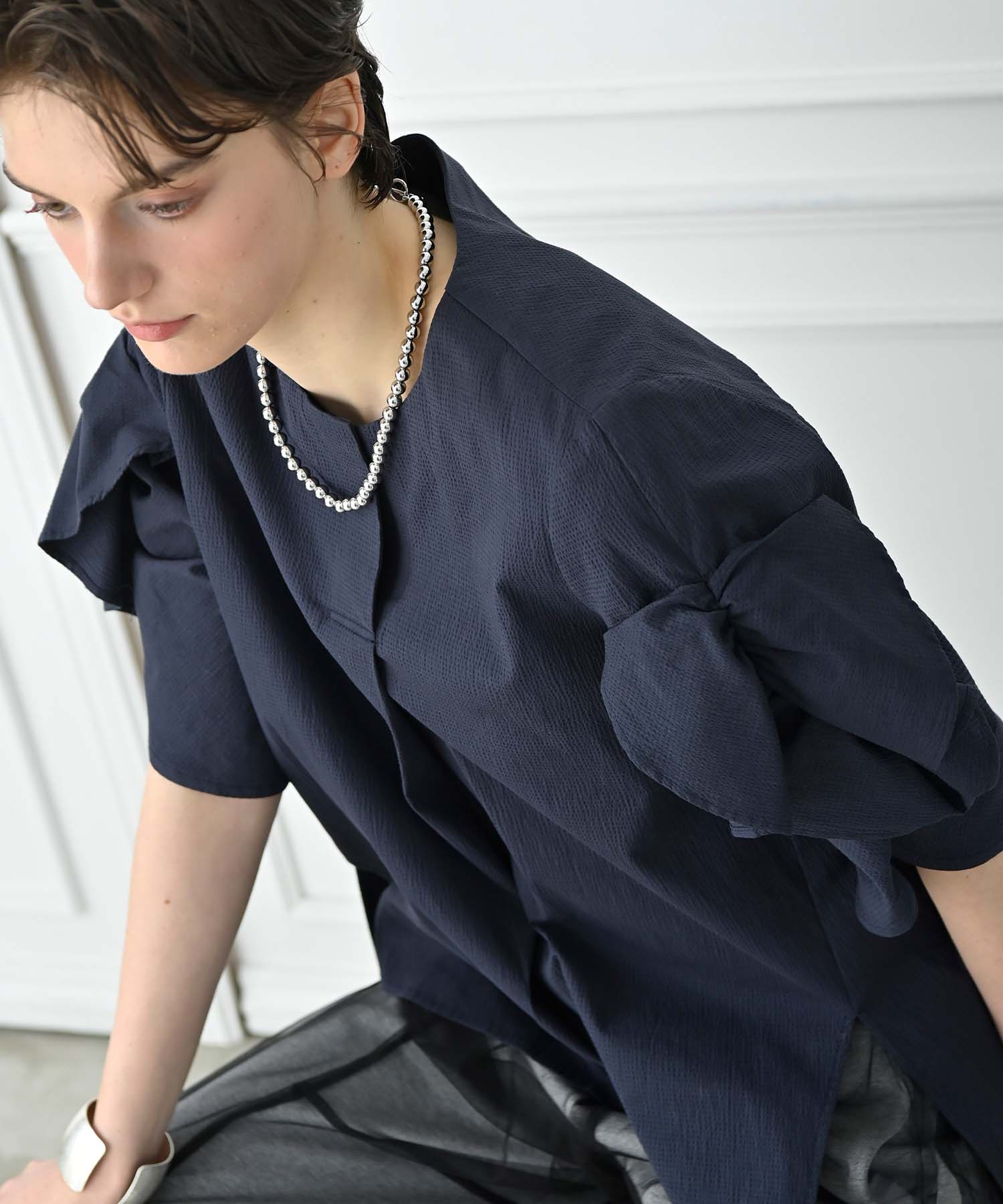 【マーゴさまご専用】Plage/RUDLFストレッチブラウス サッカーストレッチ袖フリルブラウス シャツ・ブラウス RAW FUDGE