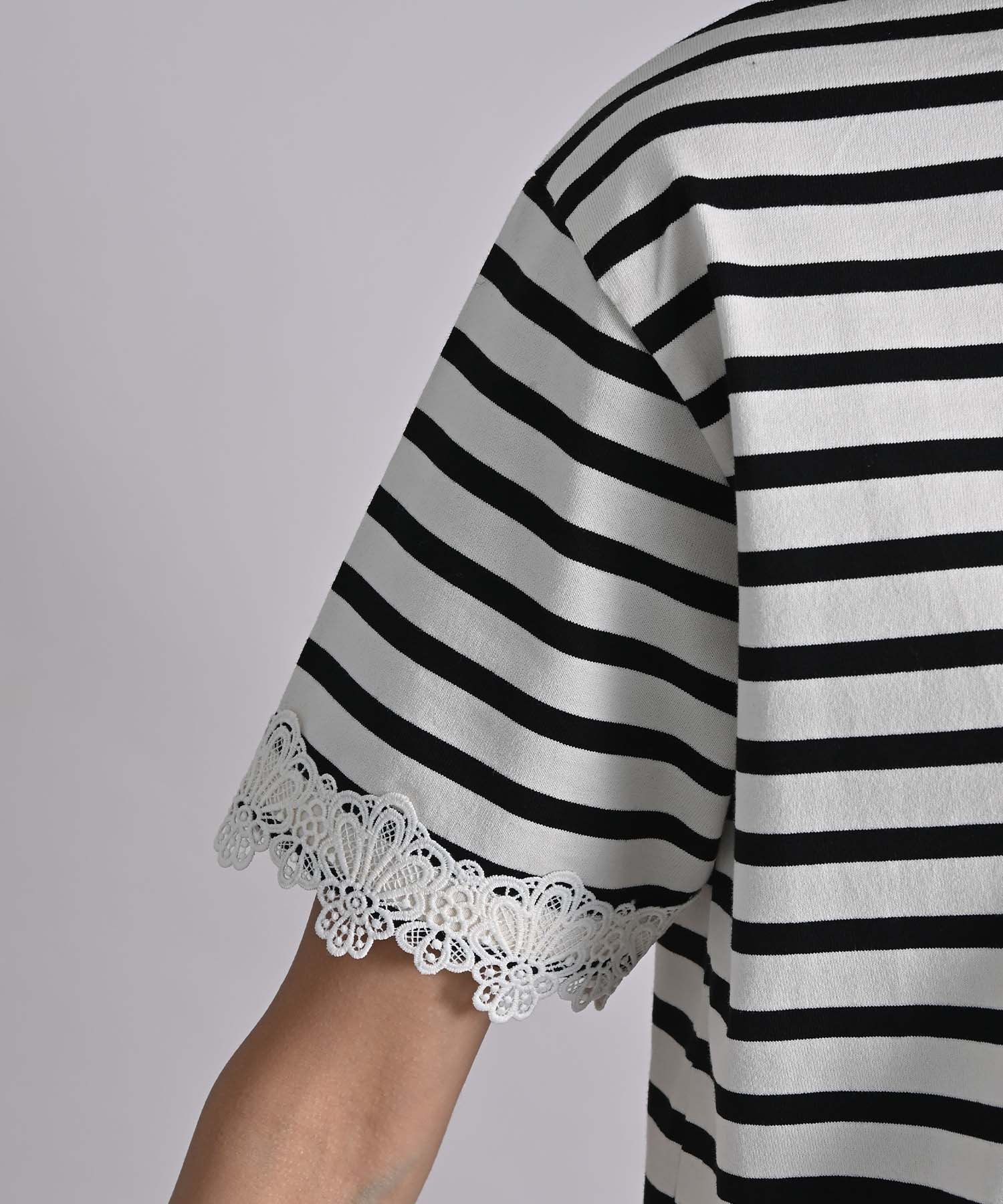 今季♡ボーダーレースtops★送料込 ボーダー袖レーストップス カットソー RAW FUDGE