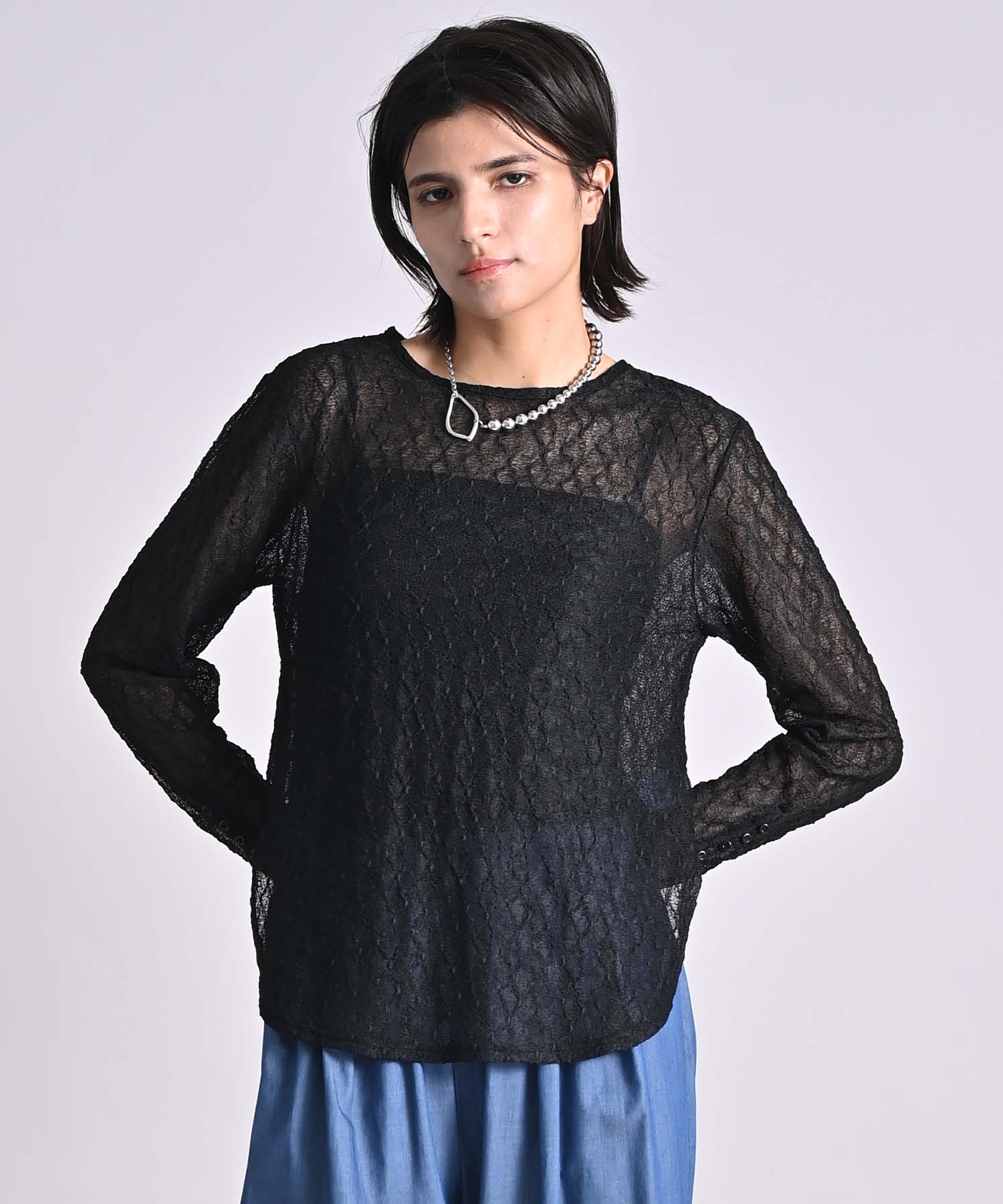 シアー袖ボタントップス カットソー RAW FUDGE