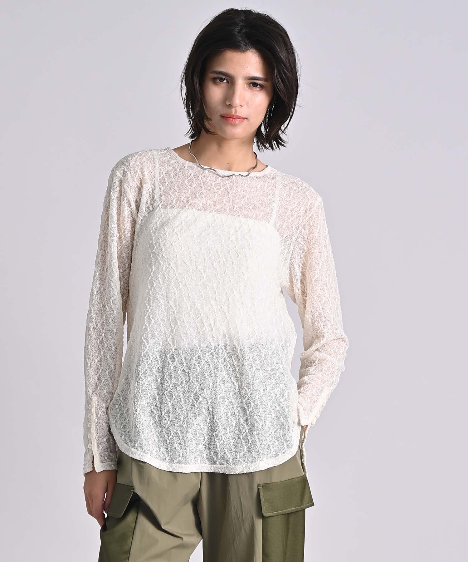 シアー袖ボタントップス カットソー RAW FUDGE
